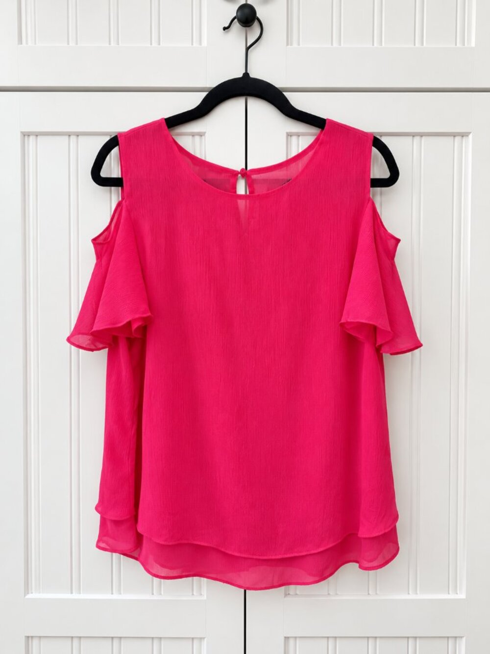 Roz & Ali Size XL Hot Pink Cold Shoulder Flutter Sleeve Blouse